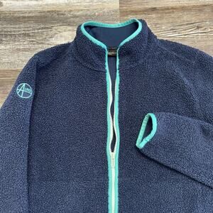 Under Armour Golf Navy Blue Teal‎ Womens L Pile Fleece Full Zip Mock Neck Jacket